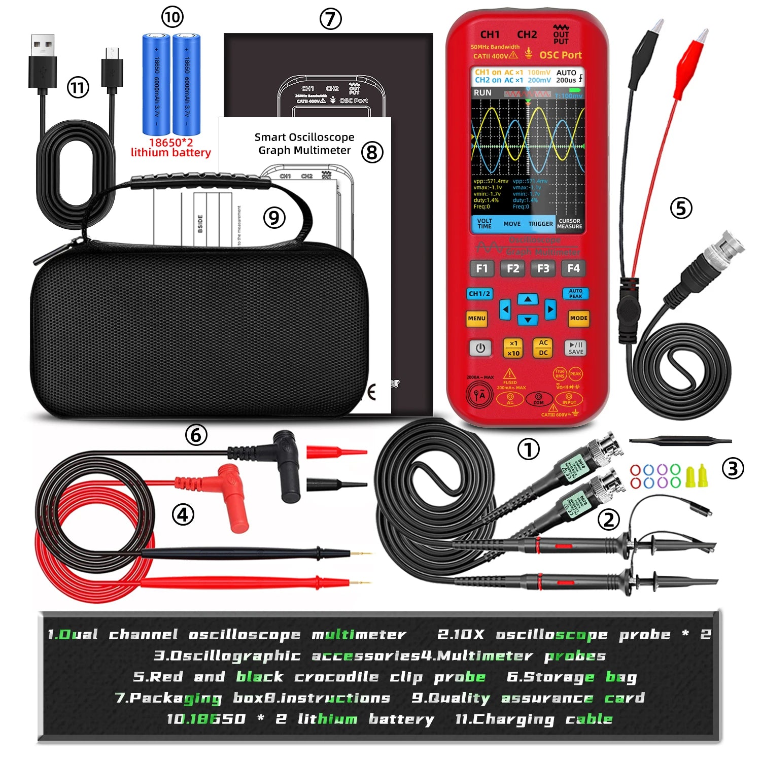 BSIDE O7 O9 Handheld Oscilloscope Multimeter &ndash; 3IN1 O9  Probe x2 / CHINA