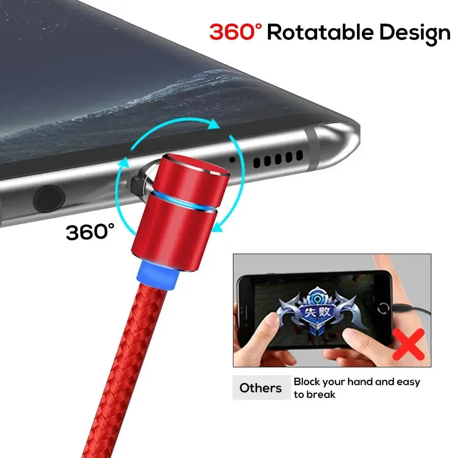 TOPK Magnetic Charging Cable 360° Rotating Magnetic Phone Charger Cable with LED Light, 90° Angle Connector, Nylon-Braided Cor by InterCyprus Trading Ltd