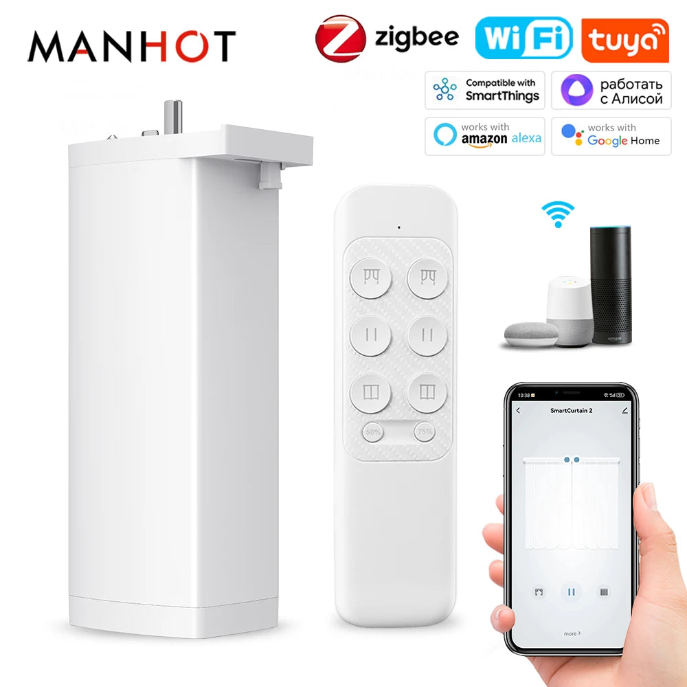 Manhot Tuya Smart Zigbee/WiFi Electric Shutter Curtain Motor with Voice Control