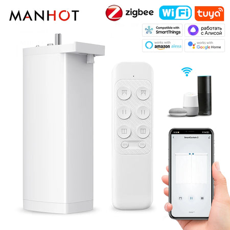 Manhot Tuya Smart Zigbee/WiFi Electric Shutter Curtain Motor with Voice Control