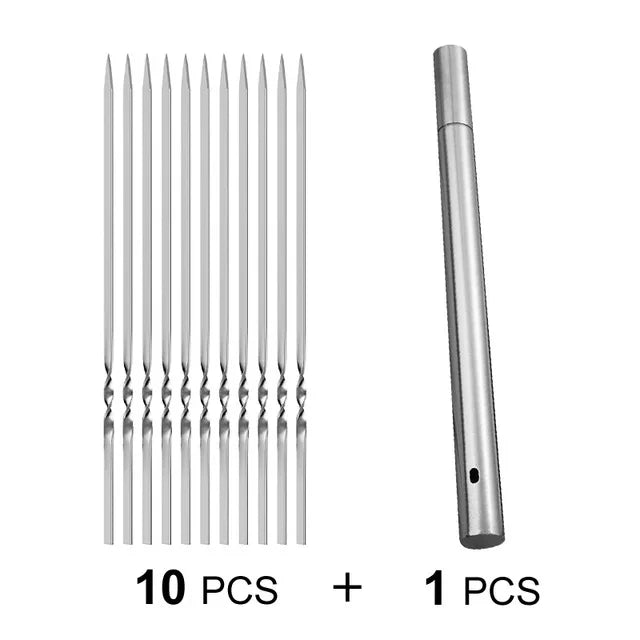 Stainless Steel Barbecue Skewers - Reusable BBQ Kebab Sticks for Grilling 10pcs forks 1  tube