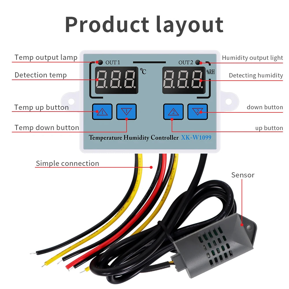 220V Digital Temperature Humidity Controller &ndash; Dual LED