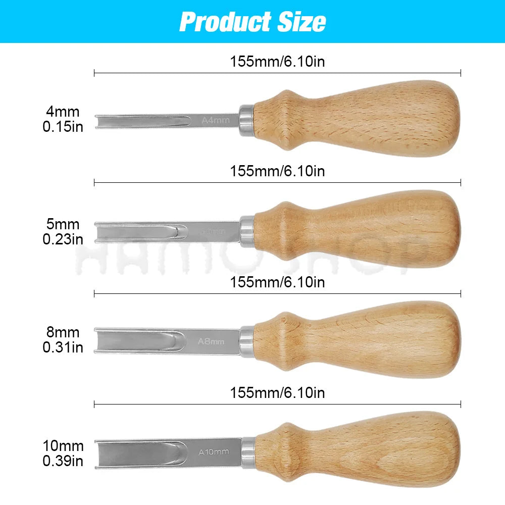Edge Beveler Leather Edge Skiving Beveler Leather Wood Handle Craft Edge Cutting Tool, 4mm/6mm/8mm/10mm Optional(8mm
