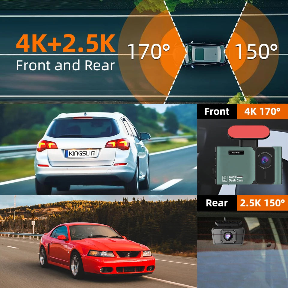 4K Dual Dash Cam WiFi And GPS - Front 4K Rear 2.5K Night