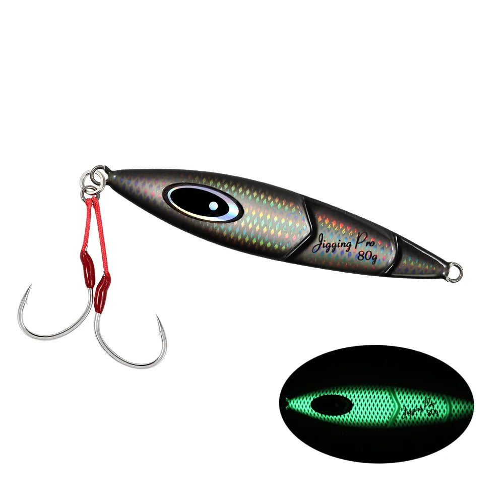 JIGGING PRO Slow Jigging Lure - 80g, 100g, 120g, 150g Saltwater Fishing Jigs Black With Hook / 80g