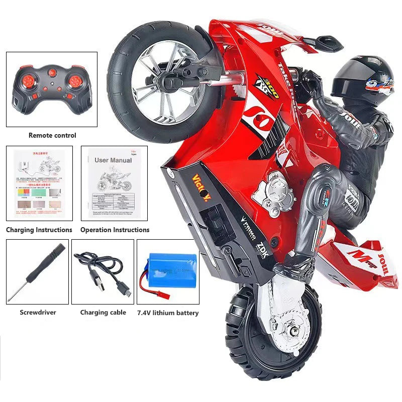 Large Rc Motorcycle 1/6 Stunt Remote Control - Four Channel red