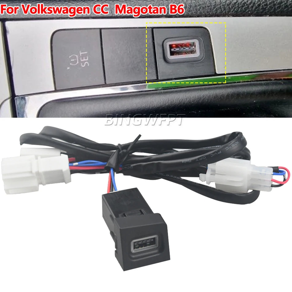 Tomada de Carregador de Carro com LED Vermelho QC3.0 para Volkswagen CC 2011-2012 Magotan B6