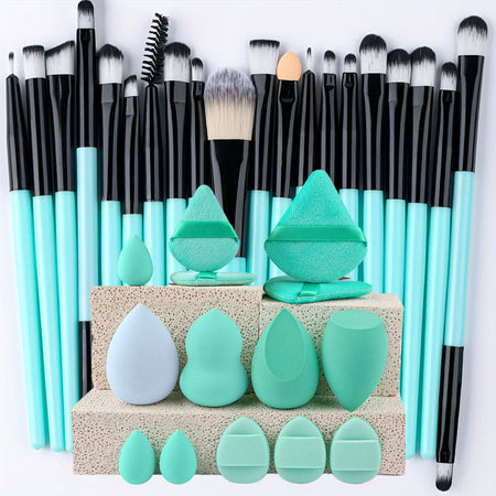 Portable 8/22/34Pcs Makeup Brush Set - Soft, Versatile Beauty Tool Kit Green-34