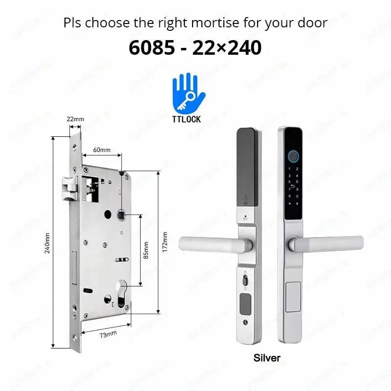 Waterproof Smart Lock with TTLock App Silver6085-Long