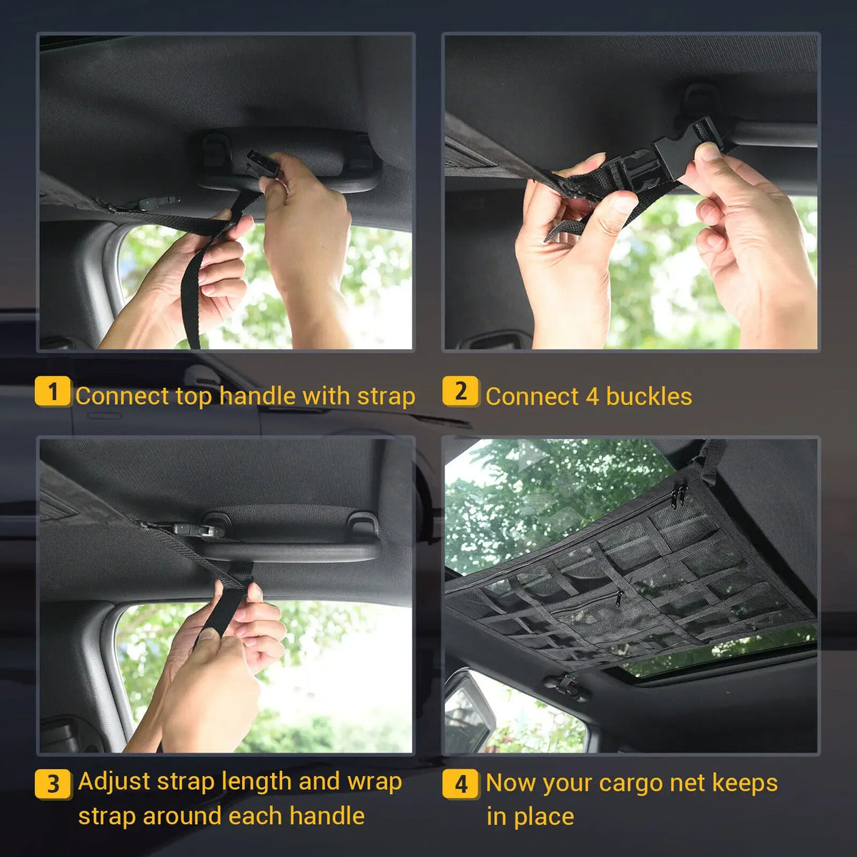 Car Roof Cargo Net Mesh Organizer - Anti Sagging Design