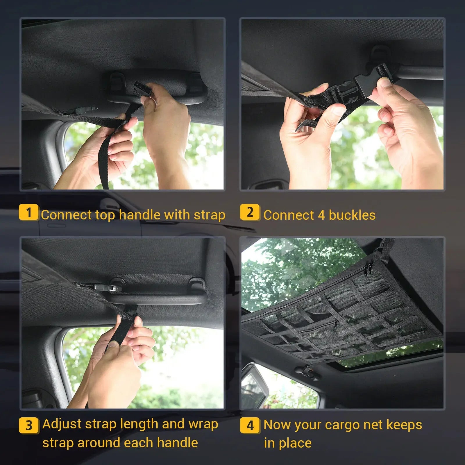 Car Roof Cargo Net Mesh Organizer - Anti Sagging Design