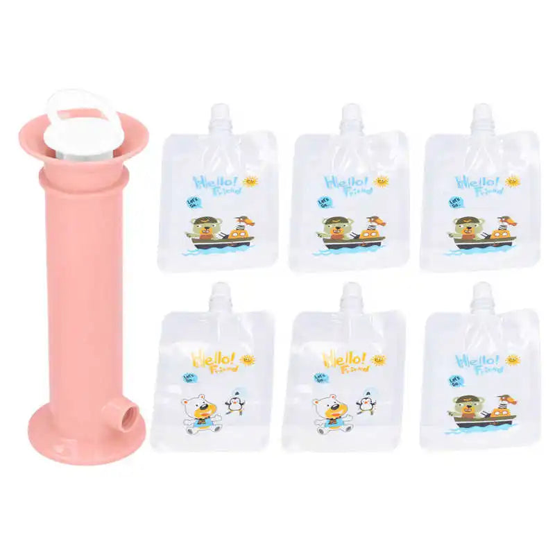 7pcs Set Baby Food Pouch Maker - Reusable Pure Color Pouches for Toddlers Pink