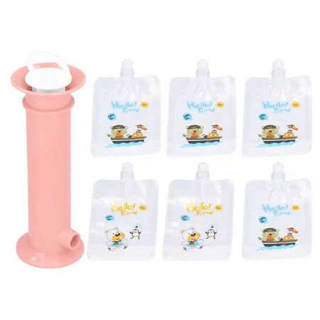 7pcs Set Baby Food Pouch Maker - Reusable Pure Color Pouches for Toddlers Pink