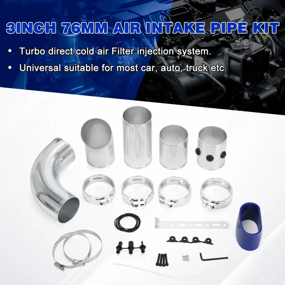Kit de țeavă de admisie turbo din aluminiu universal de 3 inci 76mm pentru admisie de aer rece