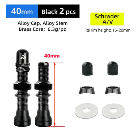 Deemount Schrader A/V Valves &ndash; Durable CNC Machined Alloy Construction AV 40mm Black 2P MA2 / CHINA