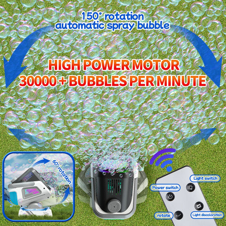 Bubble Machine with Remote Control, Auto Rotation, RGB Light &amp; Rechargeable Battery