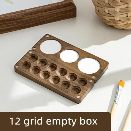 Wooden Mini Watercolor Paint Box Palette &ndash; Portable 12