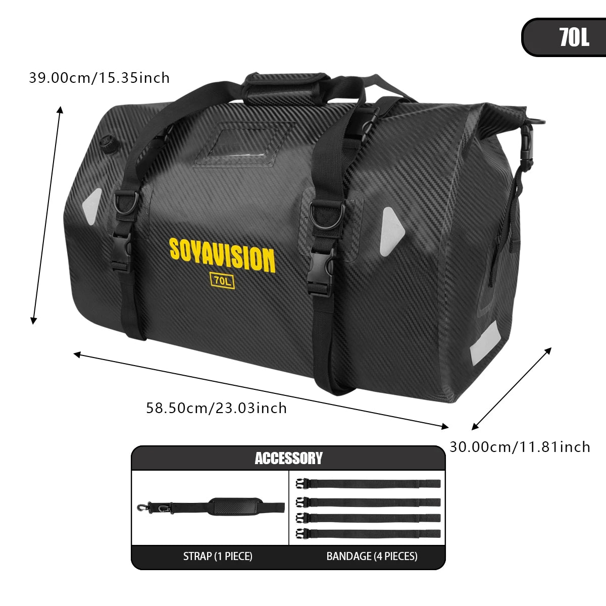 SOYAVISION Y-MC0171 &ndash; Waterproof Motorcycle Rear Seat Bag 70L Carbon fiber