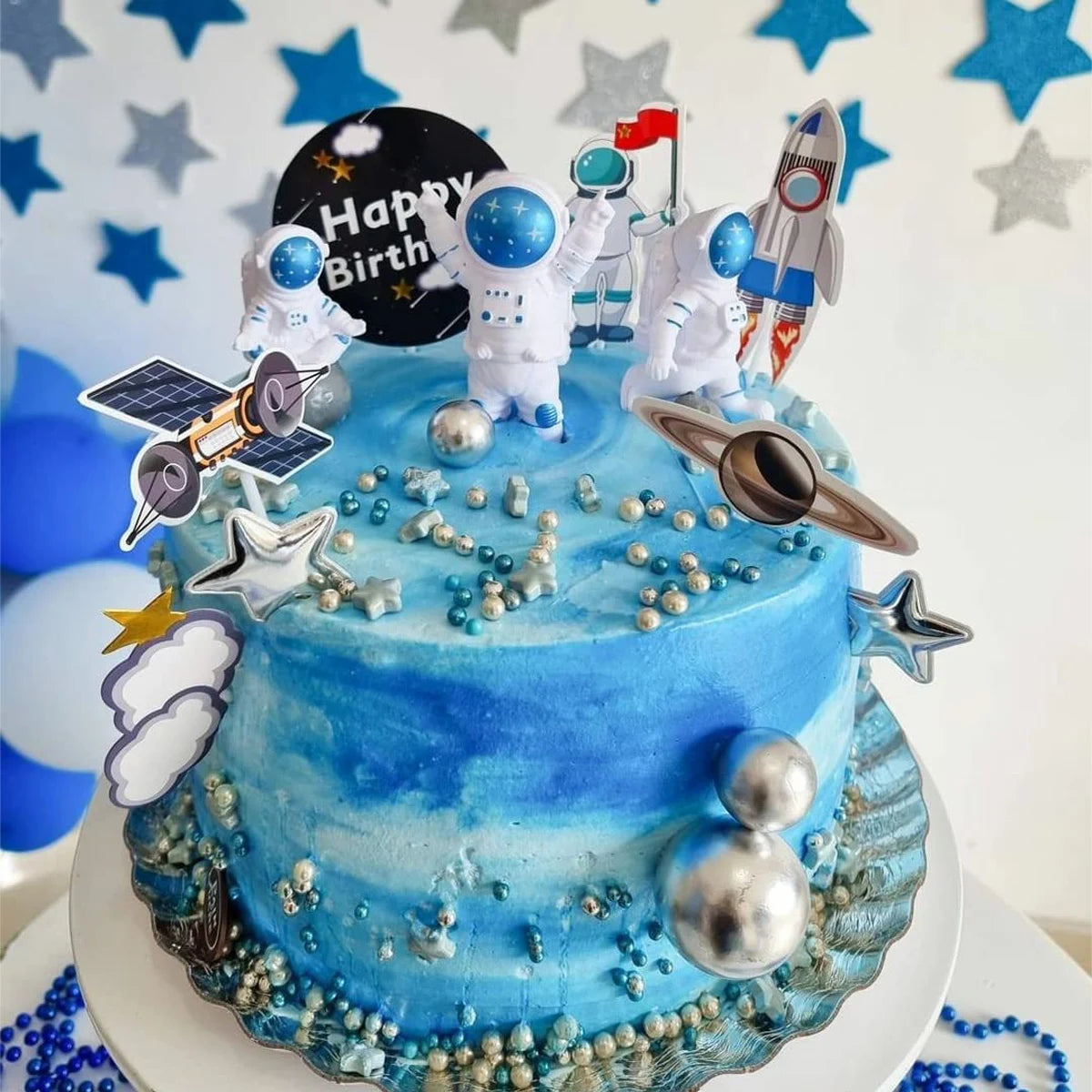 Astronaut Space Cake Toppers - Outer Space Figurines for Party Decorations