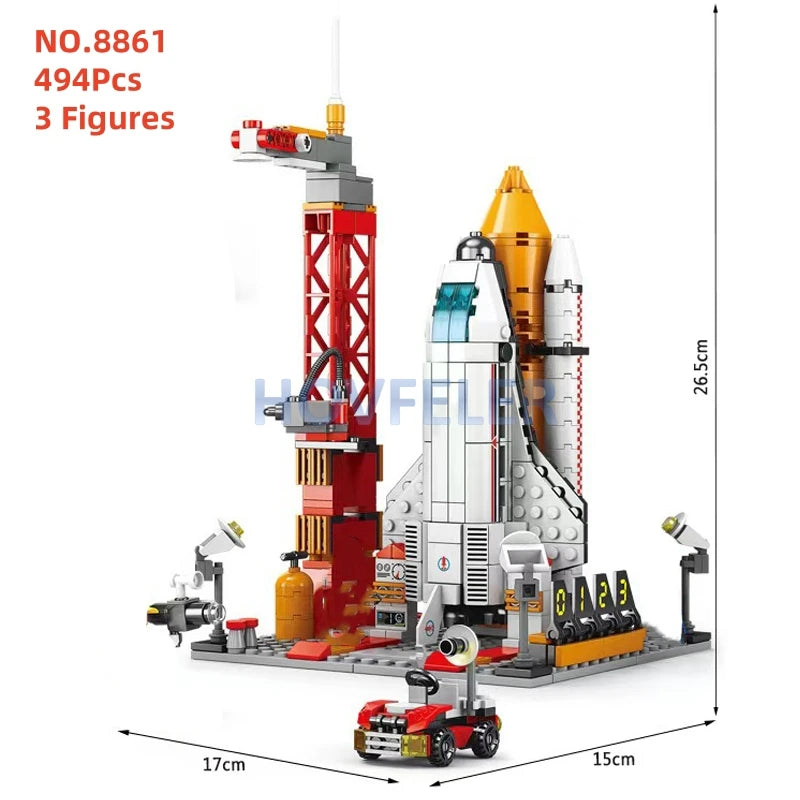 HOVFELER Space Astronaut Building Blocks Set - Shuttle, Satellite, Rocket &amp; Space Station 494Pcs NO BOX  8861 / CHINA