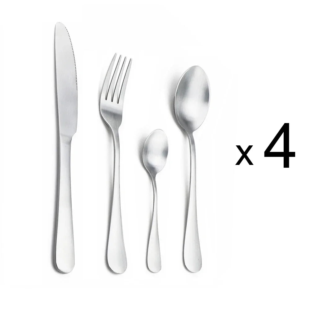 Matte Silver Cutlery Set &ndash; Eco-Friendly Stainless Steel Dinnerware 16pcs