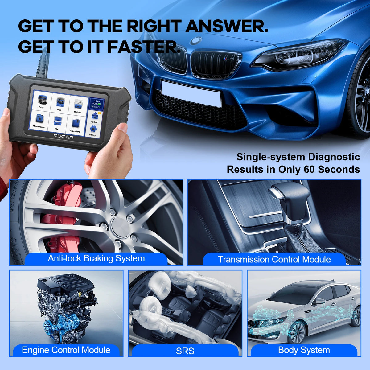 MUCAR CS5 OBD2 Scanner - Five System Diagnostics Included