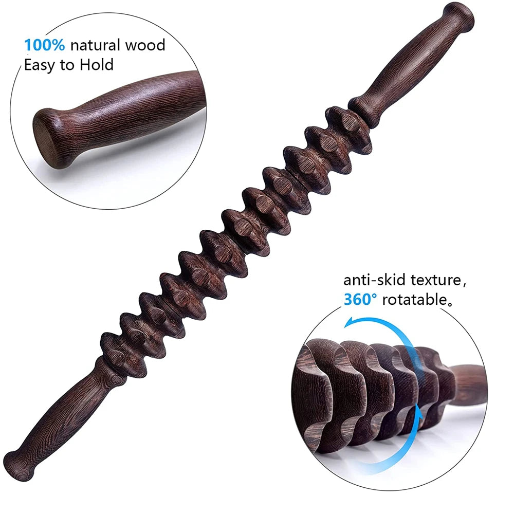 Wooden Exercise Roller Gua Sha &ndash; Handheld Muscle Massager for Sports Injuries