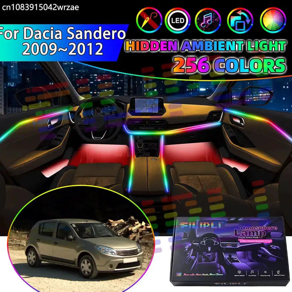 For Dacia Sandero 2009~2012 MK1 B90 2010 RGB Car Interior Ambient Lights Strips Breathing Lighting Kit App Control LED strips by InterCyprus Trading Ltd