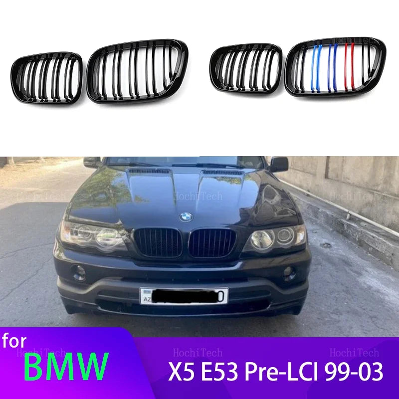 Grille avant noire brillante à double lamelle pour BMW X5 E53 Pre Lci 1999 2003