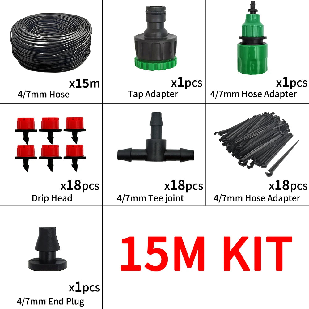 Portable 20M Micro Drip Irrigation System with Adjustable Drippers 15M