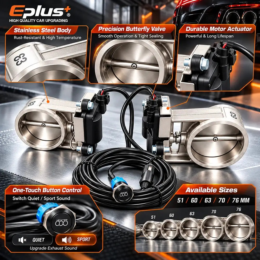 EPLUS Universal with Button Switch Stainless Steel Electric Exhaust Valve Kit Car Exhaust Pipe Electronic Muffler Valve by InterCyprus Trading Ltd