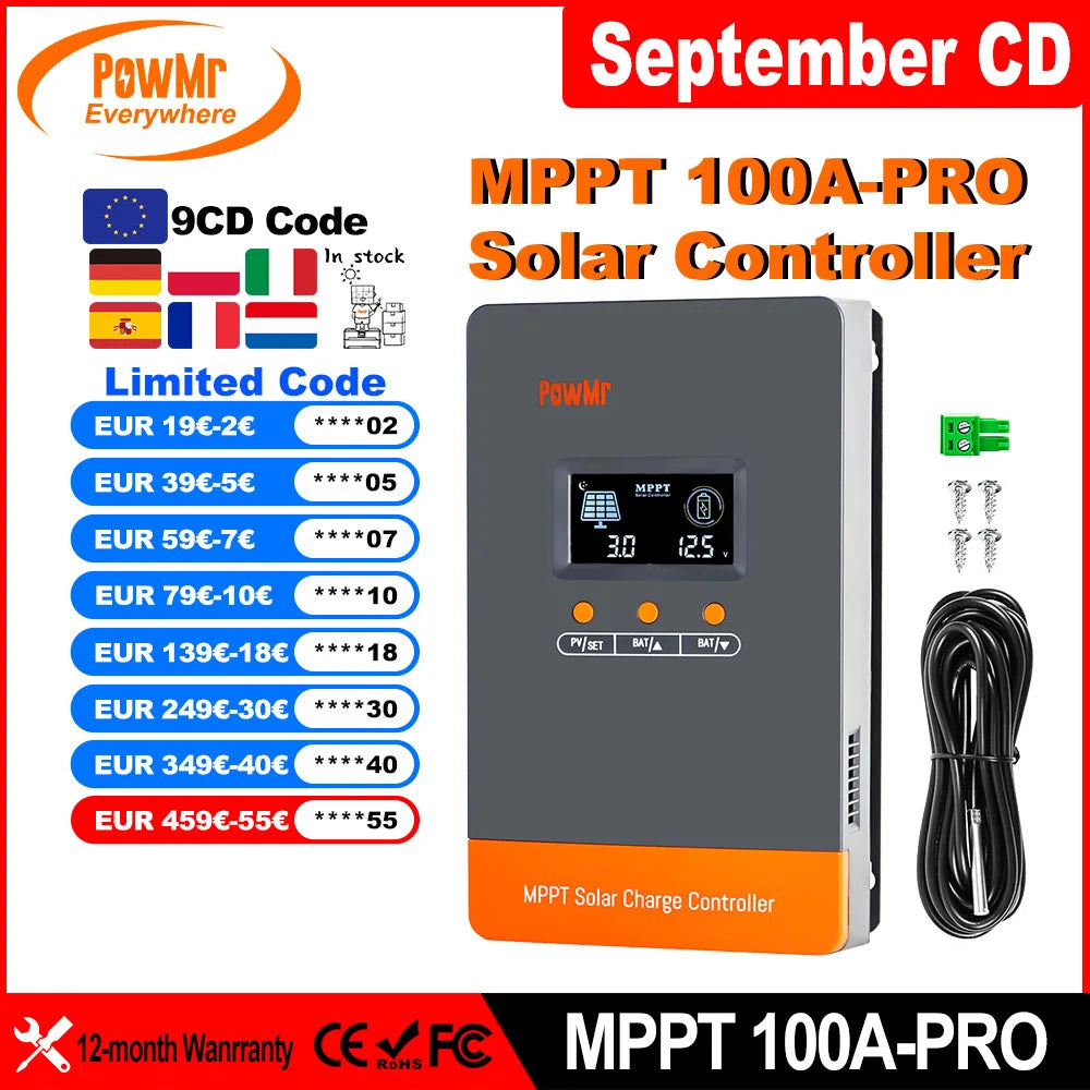 Powermr 100A Solar Charge Controller - MPPT High Efficiency