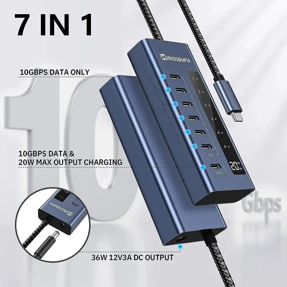 Minisopuru USB C Hub 7 In 1 For MacBook Pro Air iPad 10Gbps