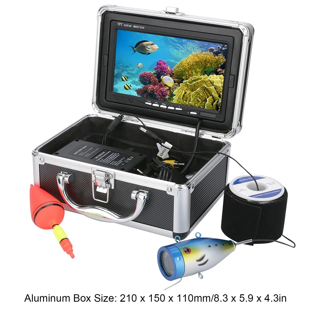 7in Underwater Fishing Camera with Color Monitor &amp; 12 LEDs - IP68 Waterproof, 20m Cable