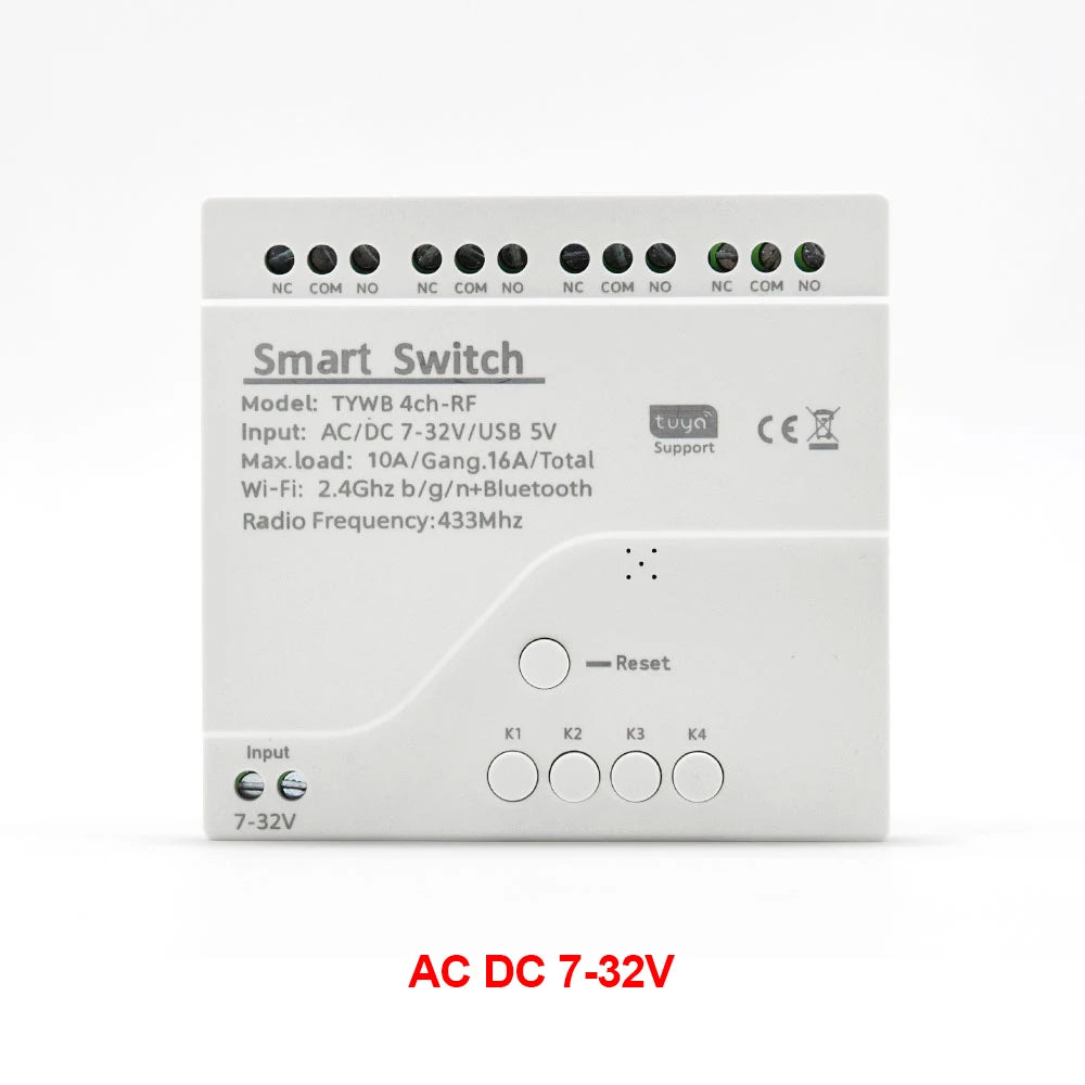 4CH Tuya WiFi Smart Switch with Voice Control and Remote Automation AC DC 7-32V