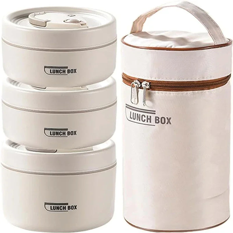 Insulated Lunch Box Set &ndash; Stackable 3 Compartments Durable Beige / 3