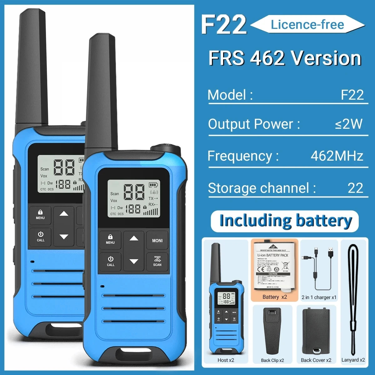 Baofeng F22 Mini Walkie Talkie PMR FRS - Long Range FRS -Blue