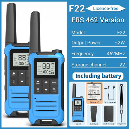 Baofeng F22 Mini Walkie Talkie PMR FRS - Long Range FRS -Blue