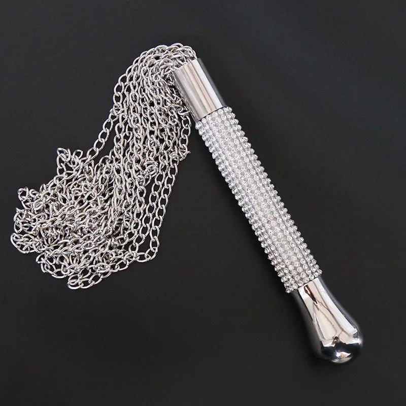 Metal Alloy Chain Tassel Short Horse Whip &ndash; Crystal Handle