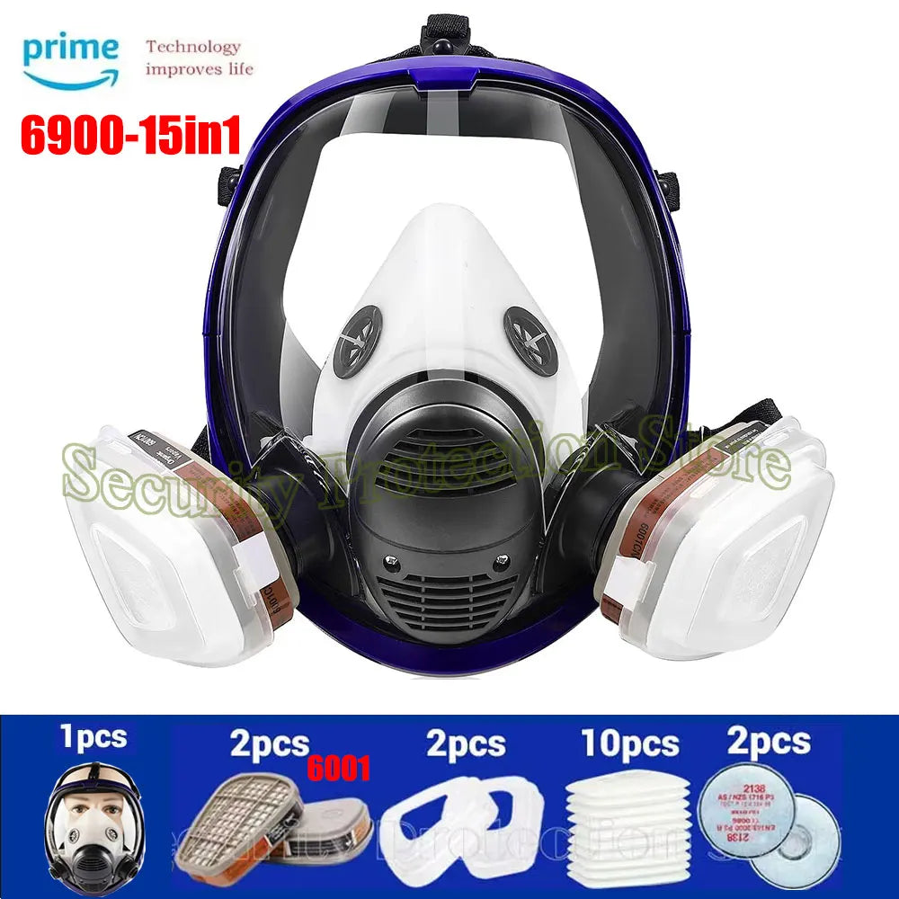 Full Face Gas Mask Respirator &ndash; Activated Carbon Filter 6900-6001-2138-17in1