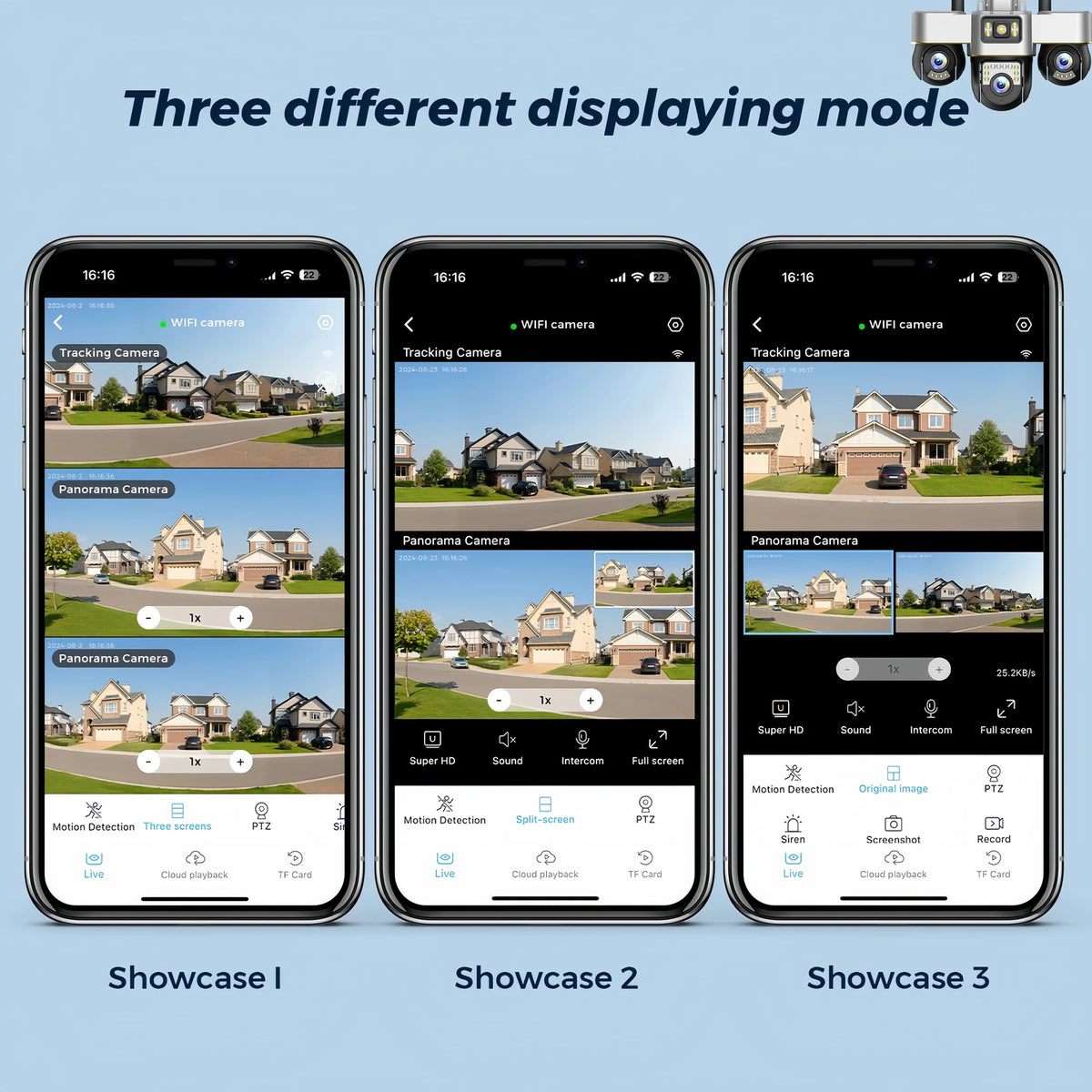 15MP Three Screens IP Camera Wireless Outdoor Three Lens PTZ Lens Audio Human Auto Tracking Surveillance Wifi Cameras Waterproof