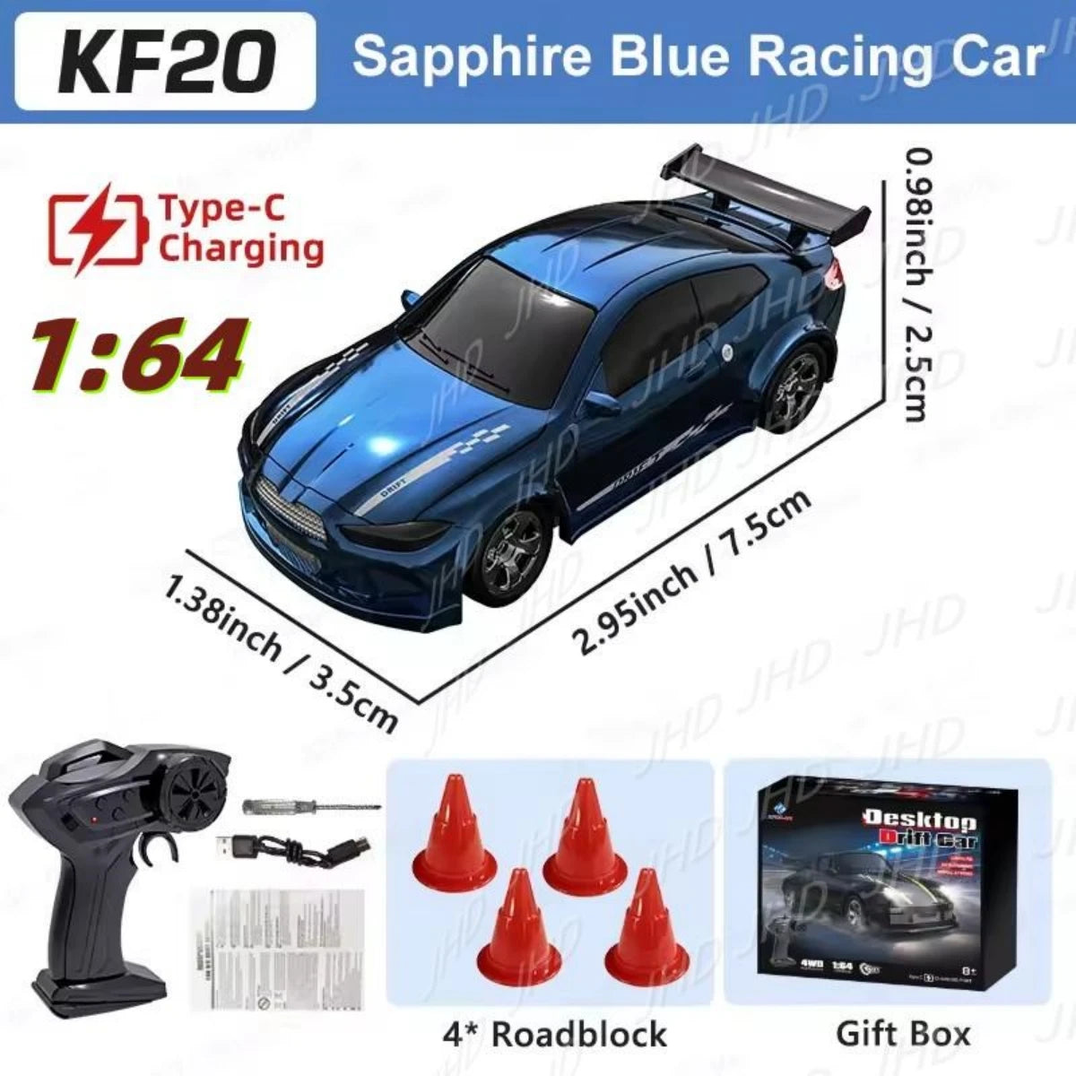 JHD 1:64 KF20 Four-Wheel Remote-Controlled Drift Car KF20 Car Blue