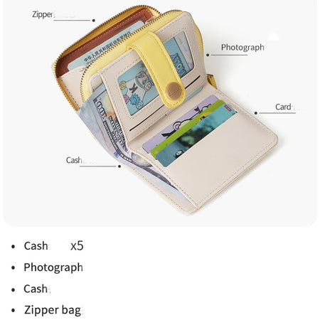 Cute Cat Girl Zipper Wallet for Women &ndash; Fashionable Short Card Holder and Coin Purse