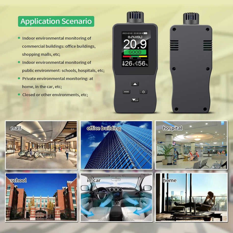 Misuratore Digitale di Ossigeno 3 in 1 Tester di Concentrazione di Ossigeno Misurazione di Temperatura e Umidità Allarme Rilevatore di Ossigeno Portatile Misuratore O2