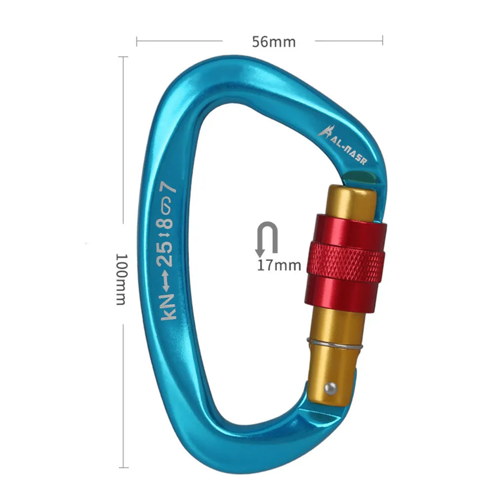 D-Shaped Carabiner Screw Locking Gate &ndash; High Strength 25KN Blue