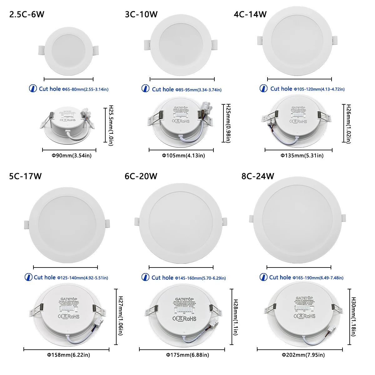 6Pcs Color Adjusted LED Downlight - CCT Dial Switchable