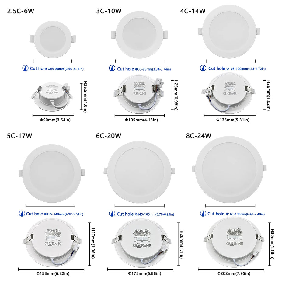 6Pcs Color Adjusted LED Downlight - CCT Dial Switchable