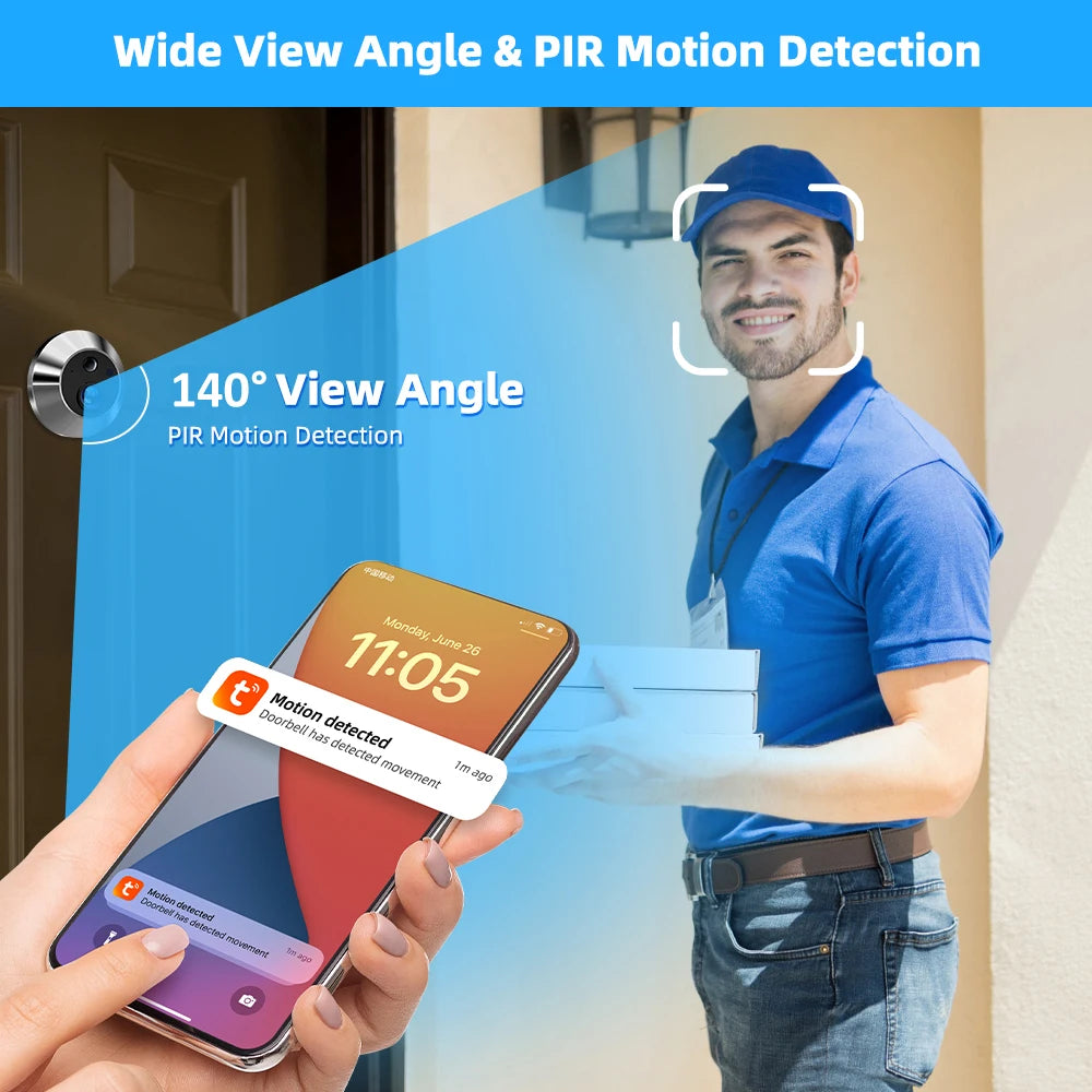 Tuya Smart 3MP Peephole Door Camera &ndash; Wide 140 Degree View