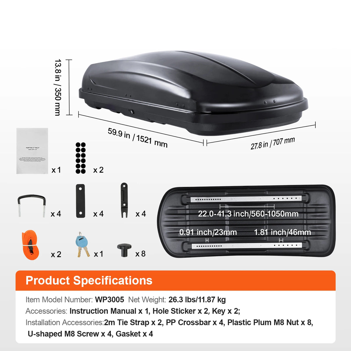 VEVOR Rooftop Cargo Carrier &ndash; Dual-Sided Opening With Straps 8 Cubic Feet / CZECH REPUBLIC