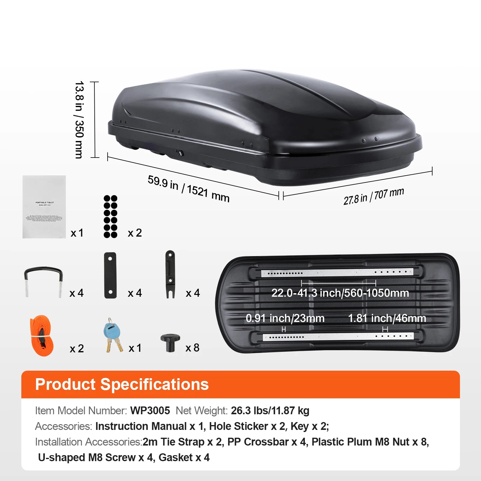 VEVOR Rooftop Cargo Carrier &ndash; Dual-Sided Opening With Straps 8 Cubic Feet / CZECH REPUBLIC